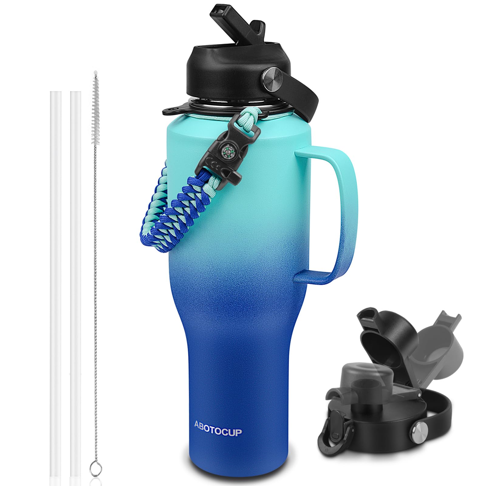 ABOTOCUP gourde vue avant montrant la forme T et capacité 40oz utile en voyage