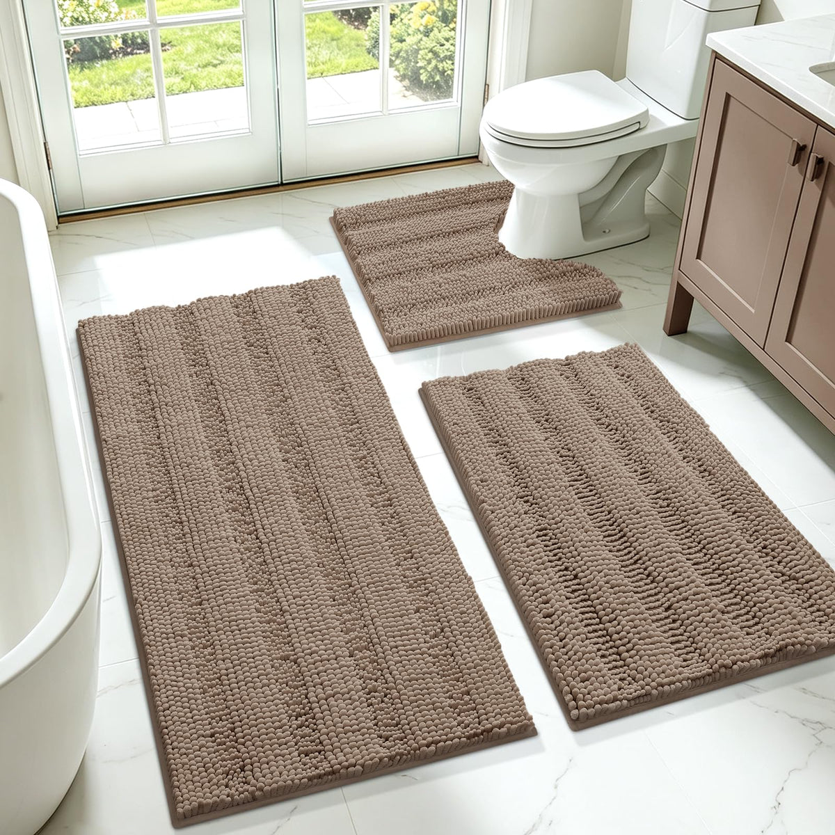 ACCUMTEK ensemble de 3 tapis devant la baignoire, confort anti-glisse