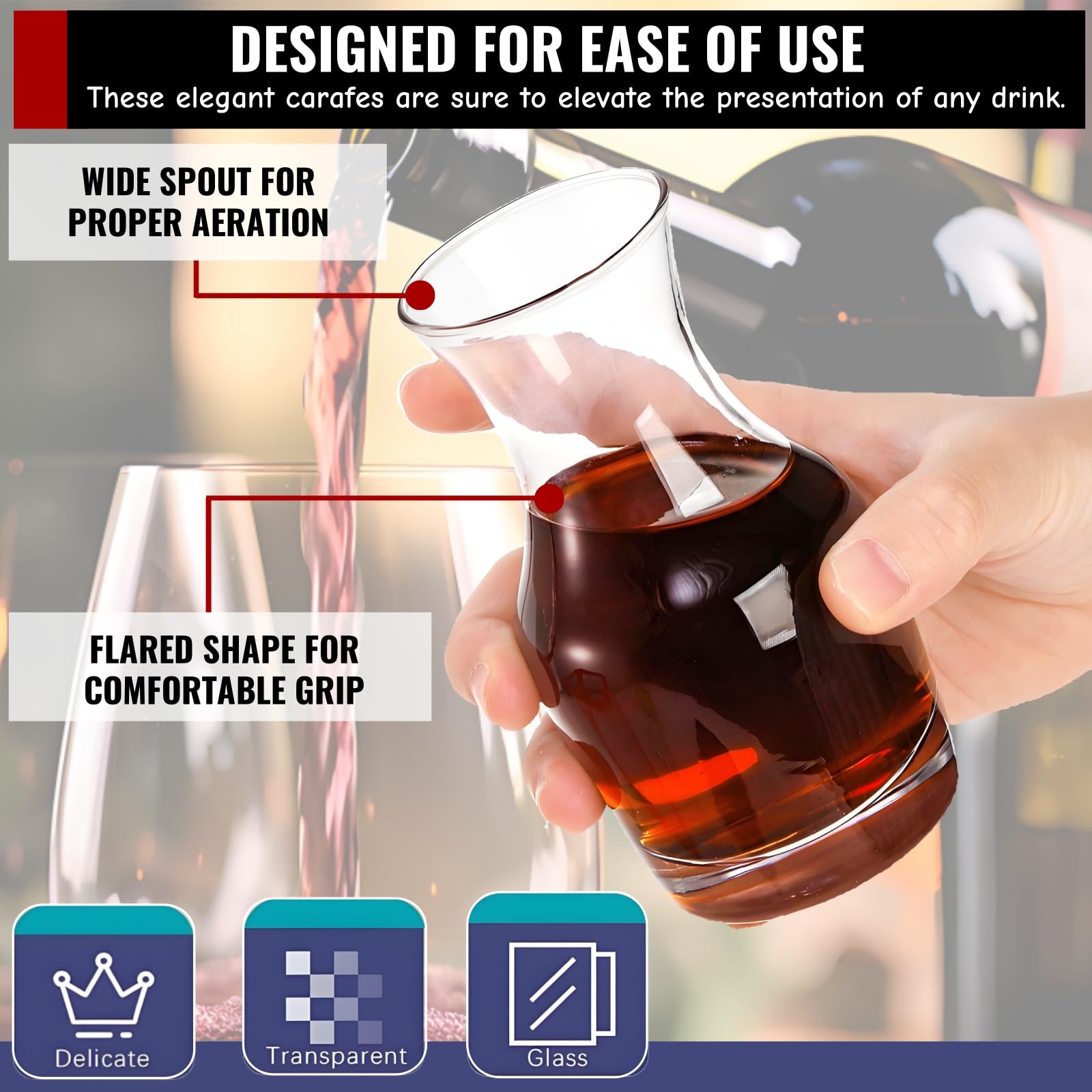 Acshio carafe en usage lors d'une dégustation, facilite la comparaison des crus