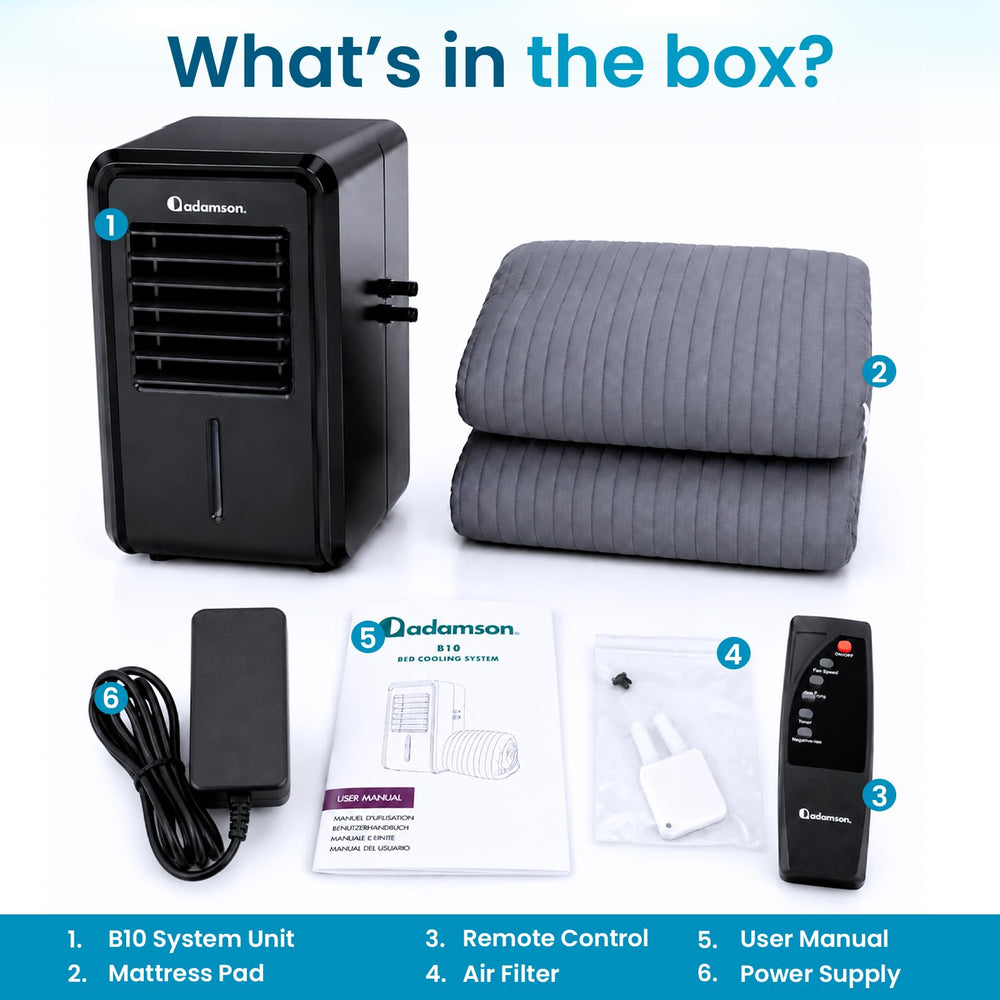 Adamson B10 emballage et manuel montrant contenu complet et instructions d'installation