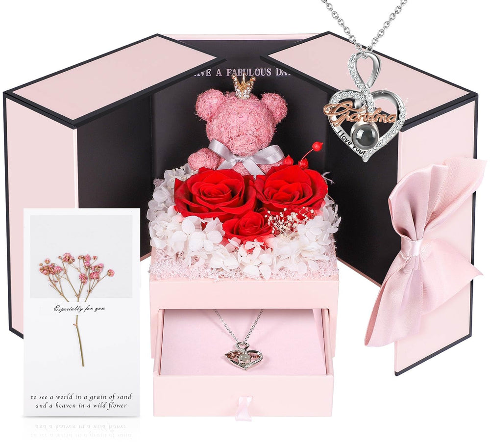 ADDWel coffret avant montrant roses et collier, cadeau mémorable