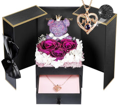 ADDWel coffret ouvert montrant rose, nounours et collier pour émotion durable