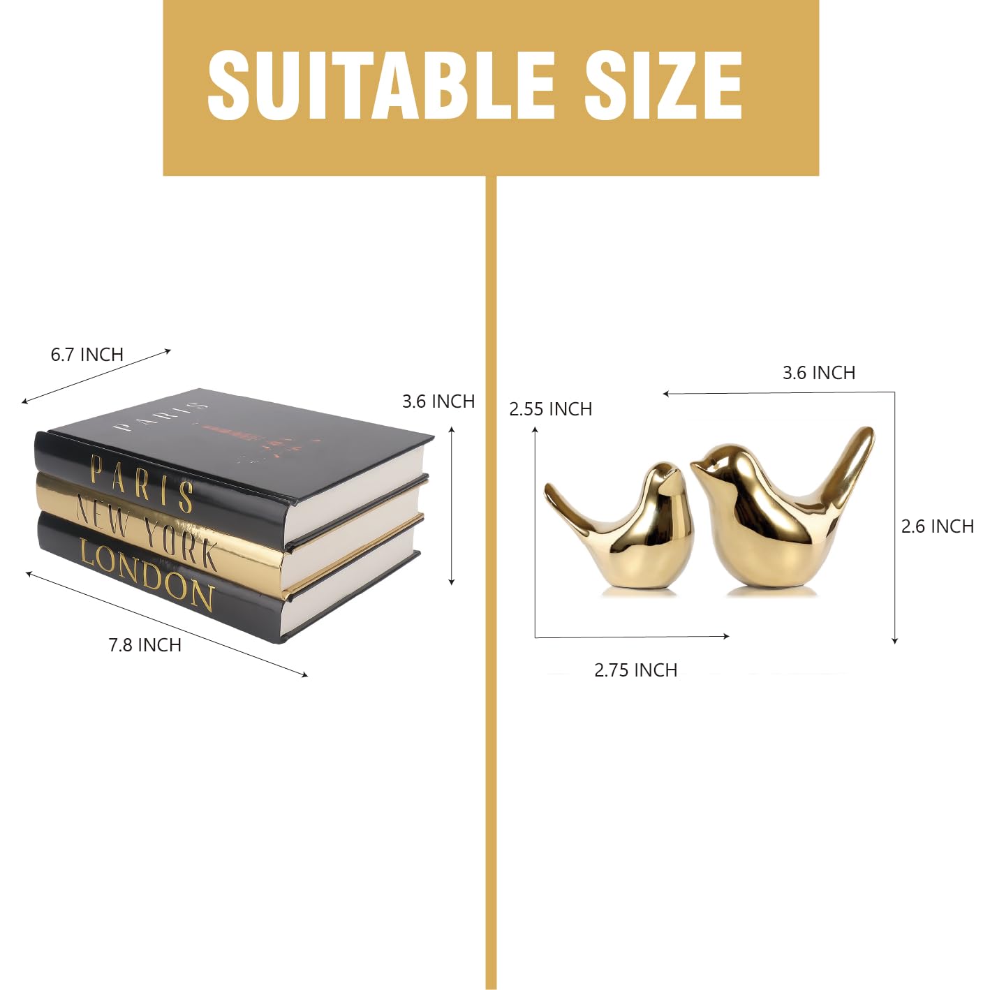 ADUN Stationery livres empilés avec statuettes dorées pour ajouter un point focal raffiné