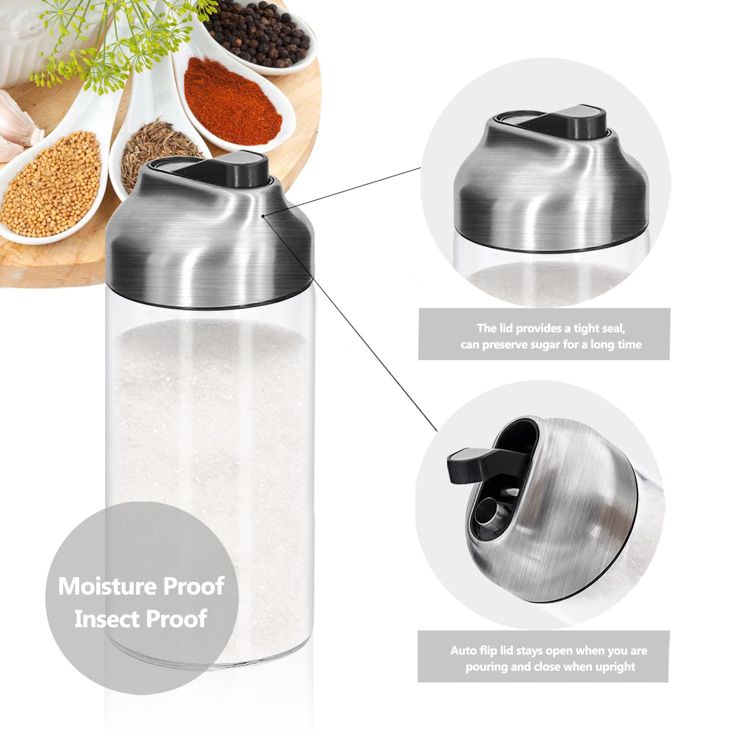 Aelga intérieur en verre montrant les grains de sucre et protection hygiénique