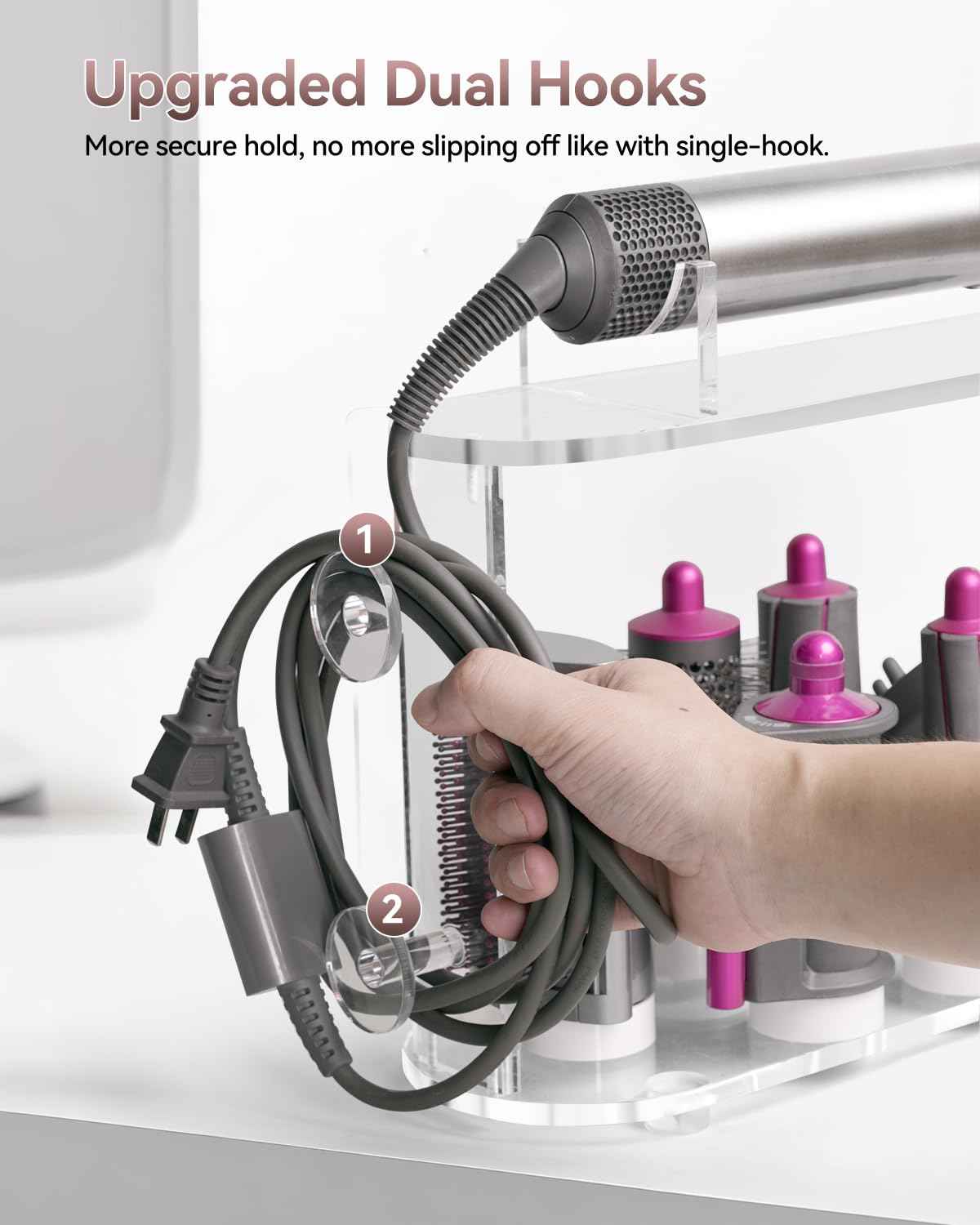 Affogato avec Dyson Airwrap en place pour accès rapide et rangement sécurisé