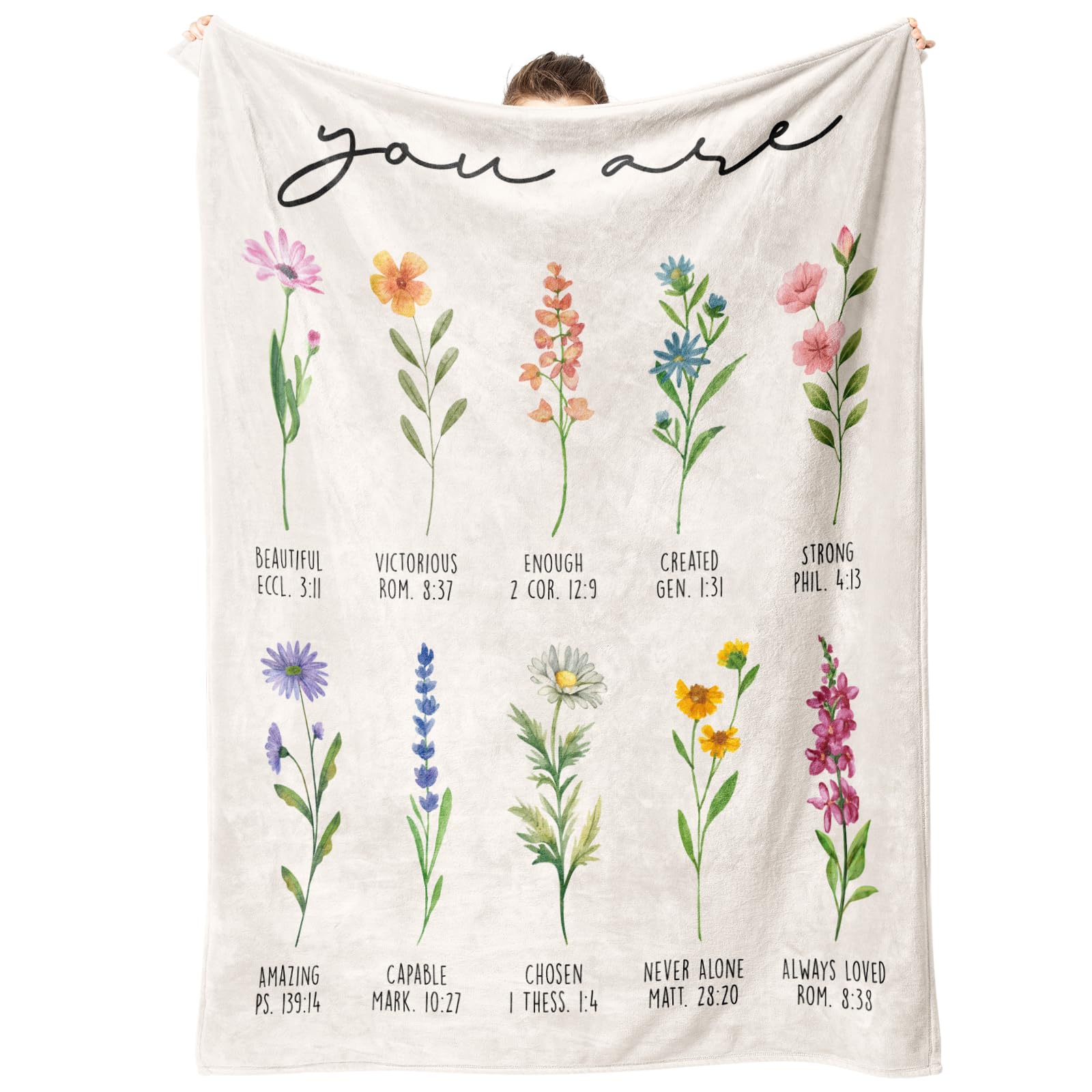 Afterprints plaid face recto avec motif floral et texte inspirant, apporte réconfort