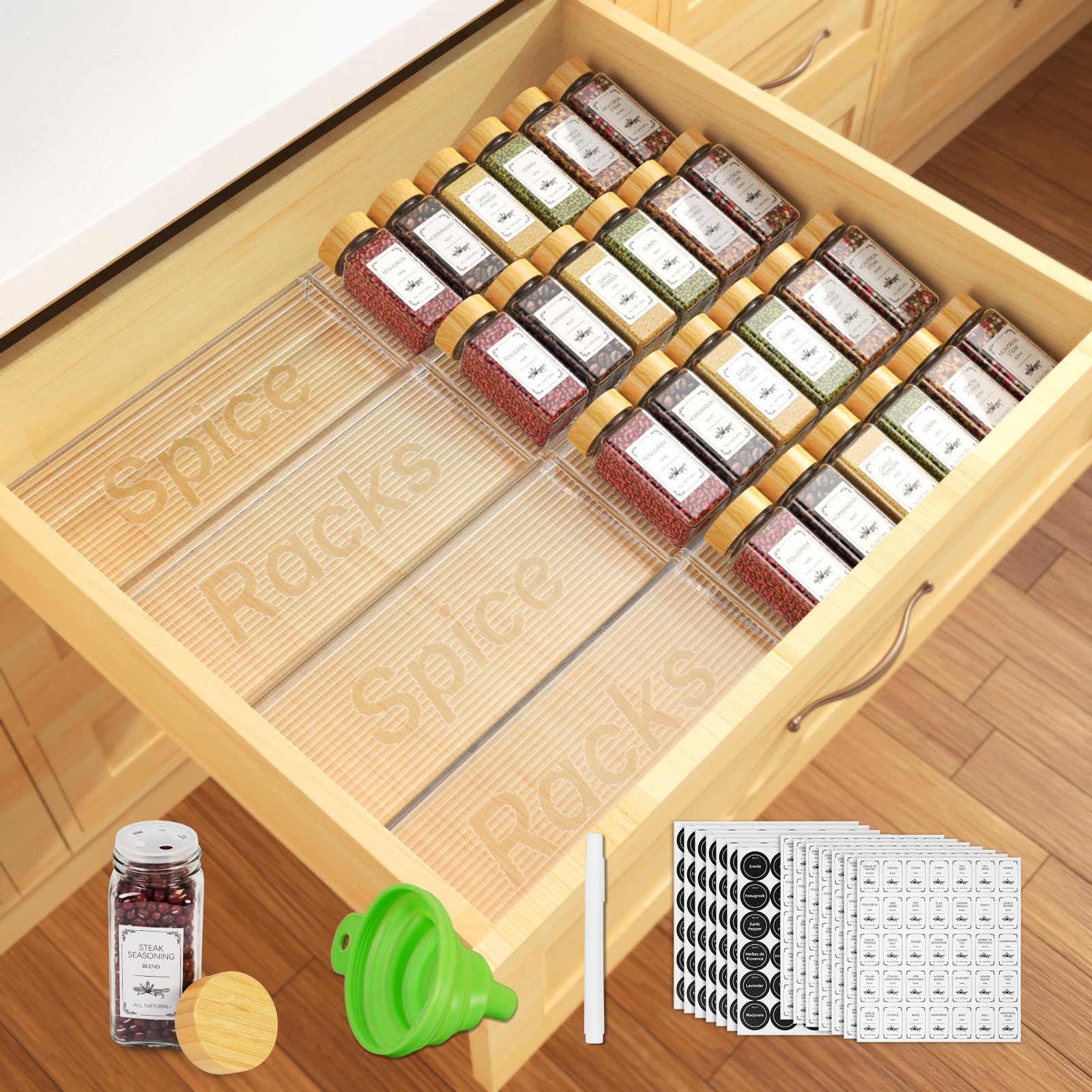 Agotglmi vue avant du support acrylique avec 24 bocaux, rangement optimisé