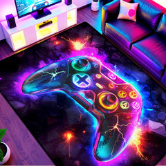 AICLIV tapis gaming face recto montrant motif manette néon et ambiance dynamique