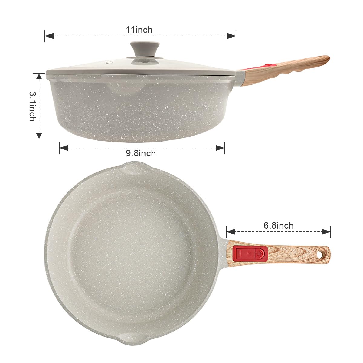 AIKENBBKK ensemble poêle, couvercle et spatule montrant rangement et accessoires inclus