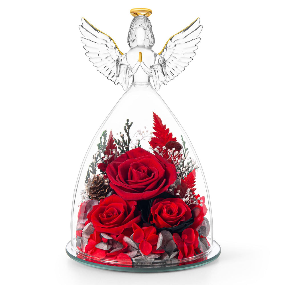 AIMEYE ange en verre face présentant roses rouges, cadeau élégant et durable