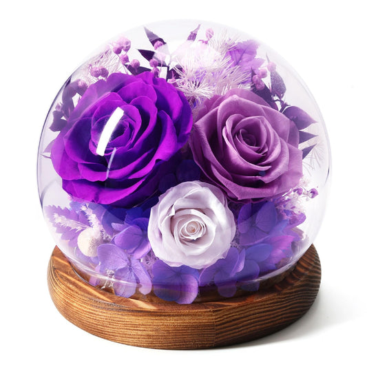 AIMEYE cloche avec rose violette vue de face, présent élégant et durable