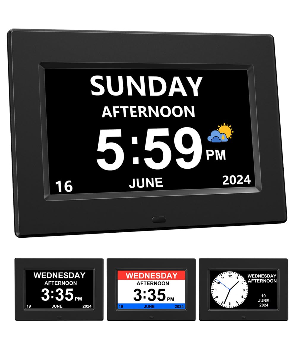 AINFTIME horloge face avant lisible pour seniors et rappel visuel