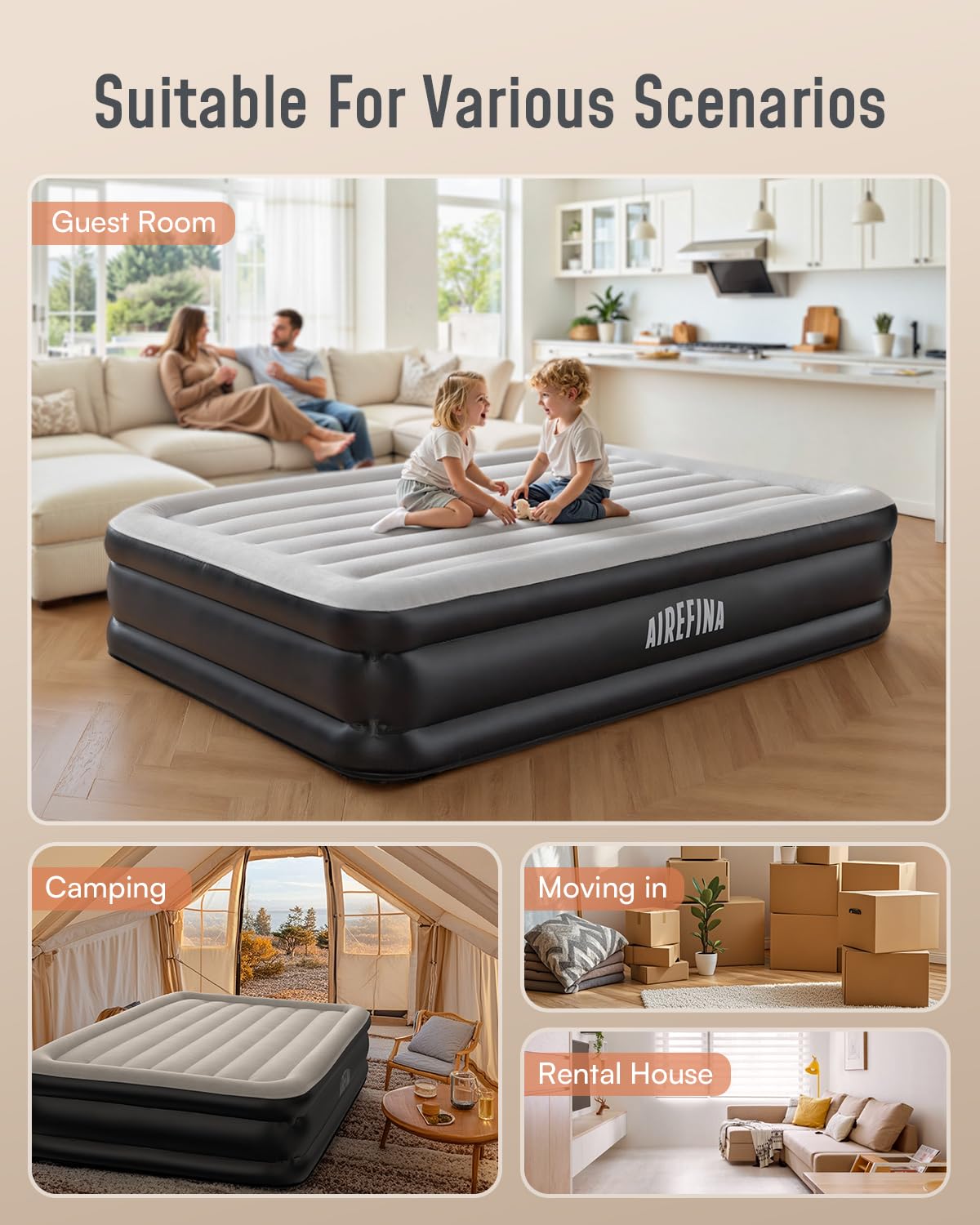 Airefina matelas installé en chambre pour accueil invité confortable