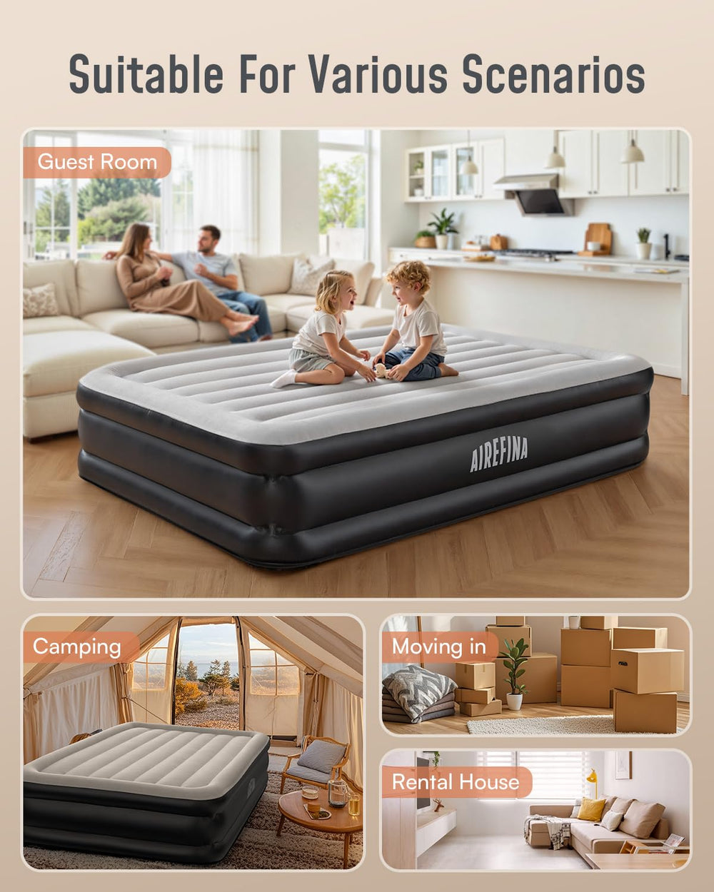 Airefina matelas installé en chambre pour accueil invité confortable