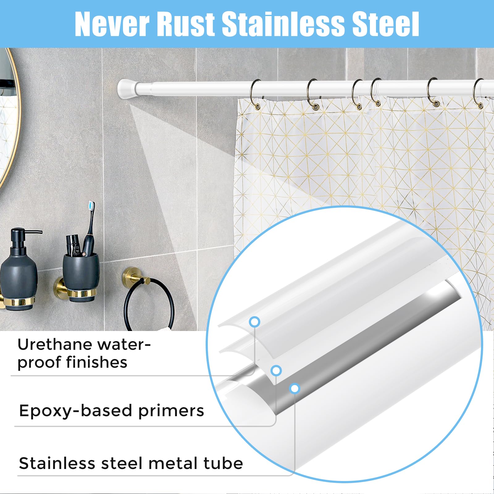 AIZESI tringle utilisée pour rideau de douche, installation stable et protègent murs