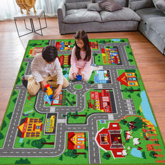 AKASISRUG vue du recto du tapis avec motif ville pour jeu sécurisé
