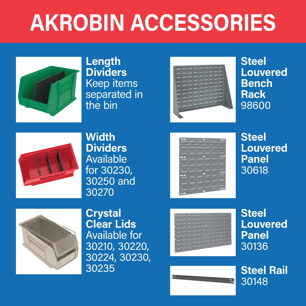 Akro-Mils intérieur avec règle montrant dimensions utiles pour pièces