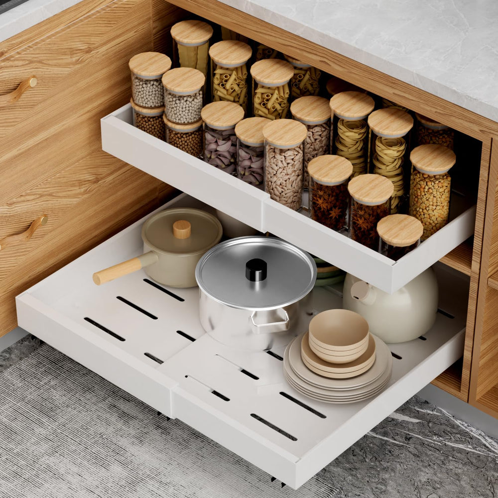 ALANSON vue avant du pack de 2 tiroirs coulissants montrant le design compact et gain de place