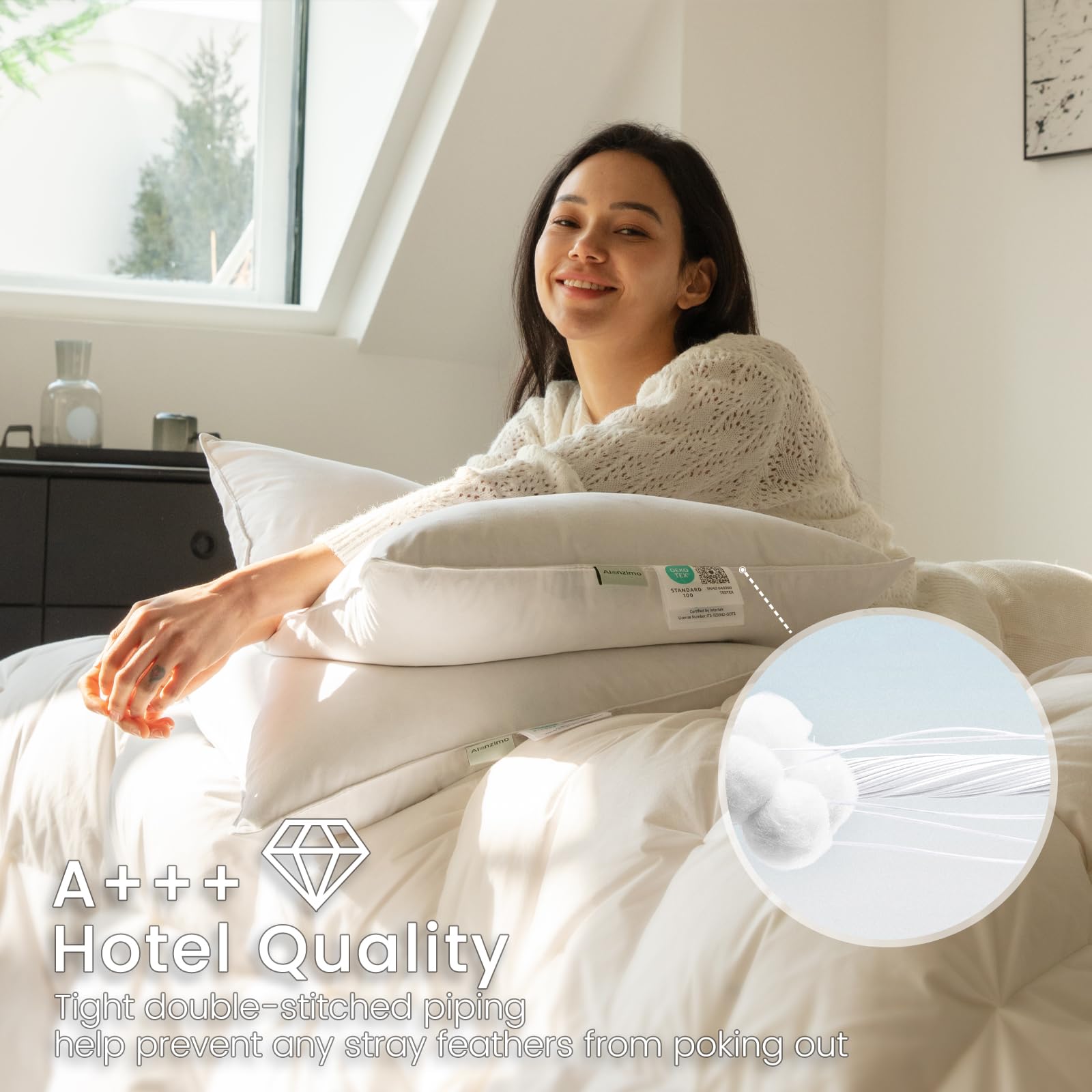 Alanzimo oreiller posé sur lit style hôtel pour confort immédiat