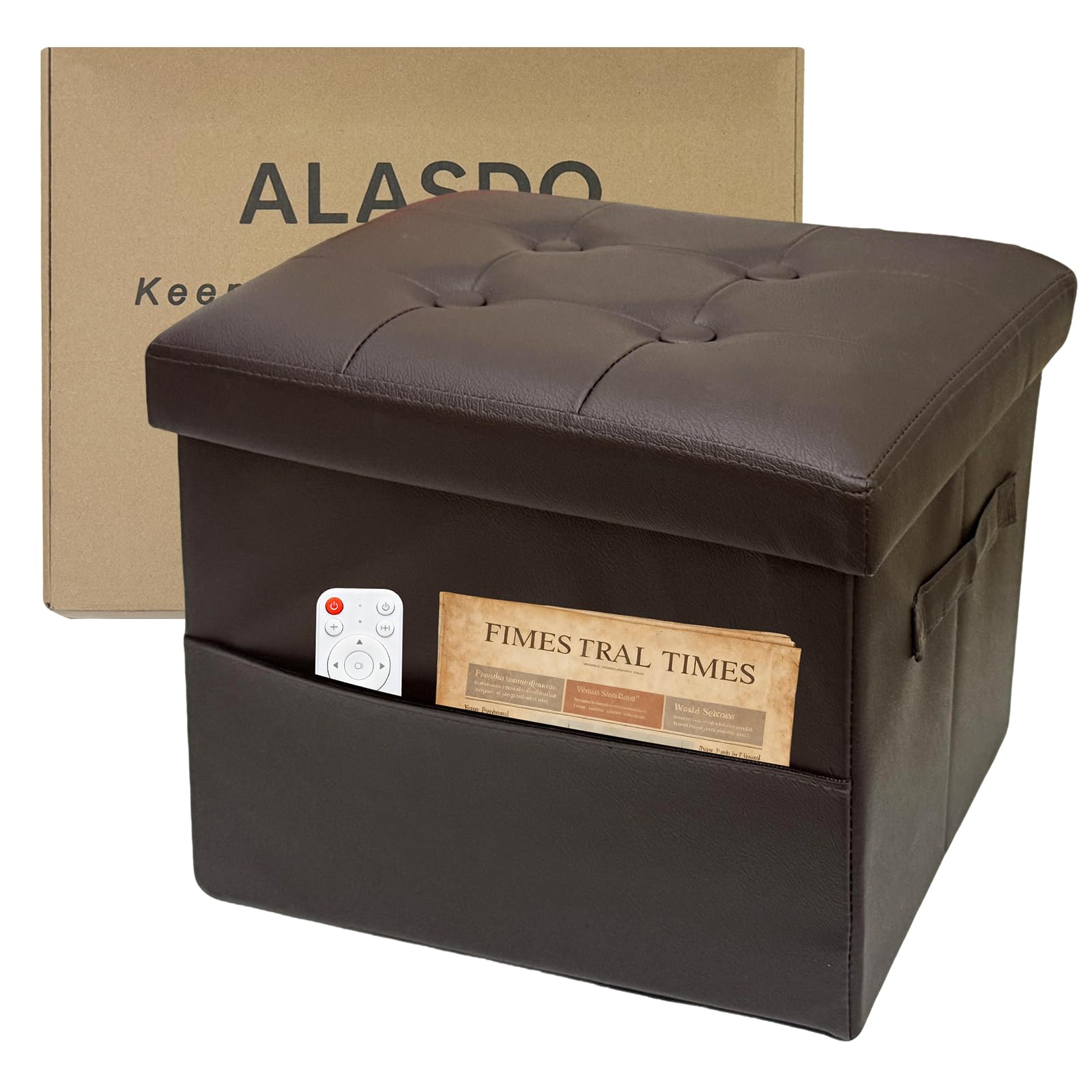 ALASDO pouf coffre face montrant design et finition pratique