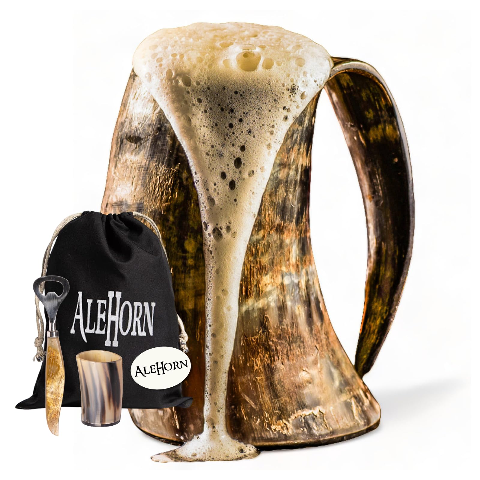AleHorn tankard corne avant montrant la finition et l'aspect unique
