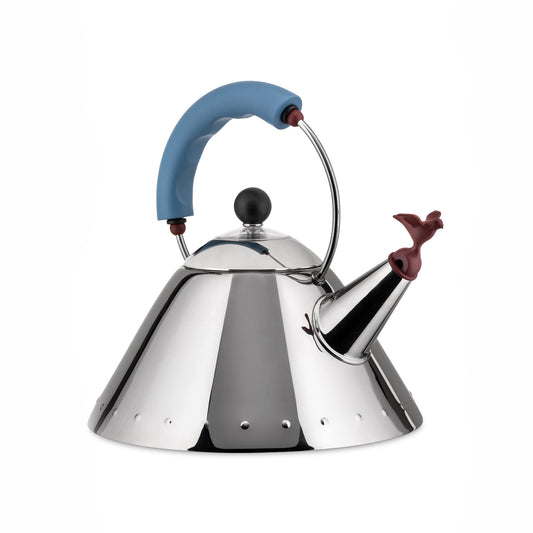 Alessi 9093 gros plan sifflet oiseau indiquant l'ébullition et ajoutant gaieté