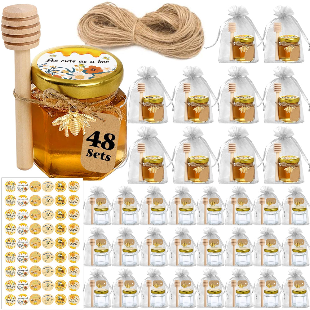 Aliggbent vue de face des 48 mini pots de miel pour présentation élégante