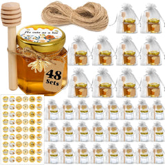 Aliggbent vue de face des 48 mini pots de miel pour présentation élégante
