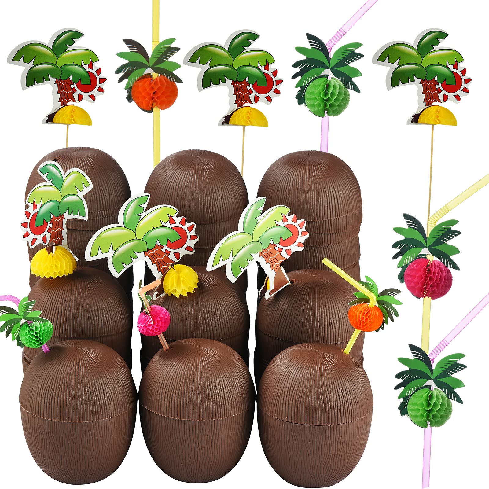 ALINK gobelet noix de coco vue avant avec couvercle, ajoute une déco tropicale