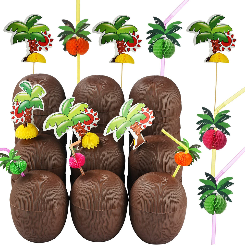 ALINK gobelet noix de coco vue avant avec couvercle, ajoute une déco tropicale