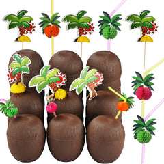 ALINK gobelet noix de coco vue avant avec couvercle, ajoute une déco tropicale