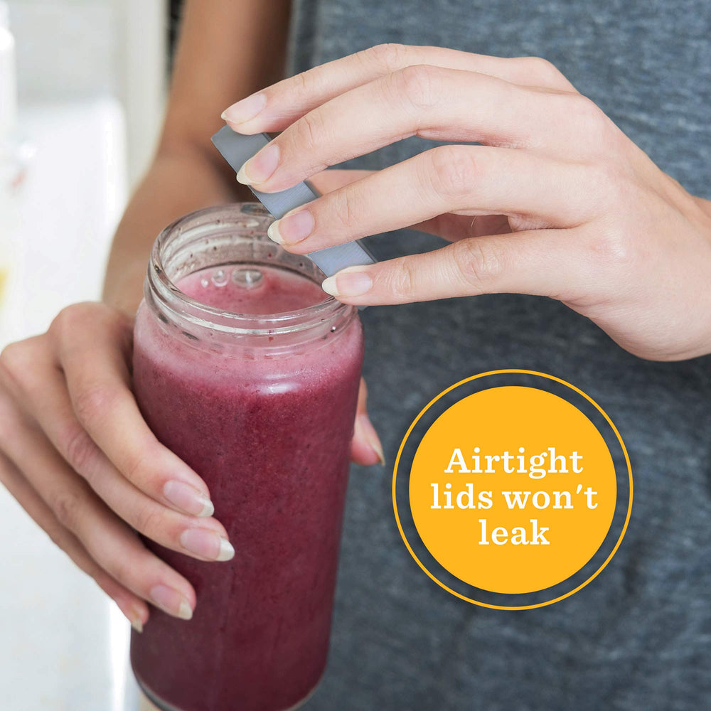All About Juicing bouchon ouvert montrant joint hermétique et facilité d'utilisation