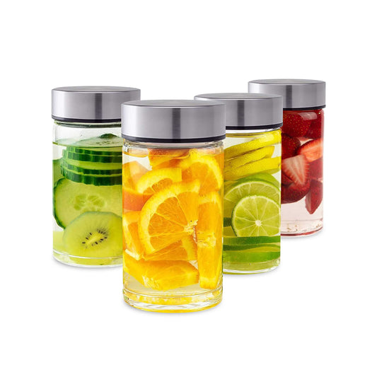 All About Juicing bouteille face avant montrant design élancé et rangement pratique