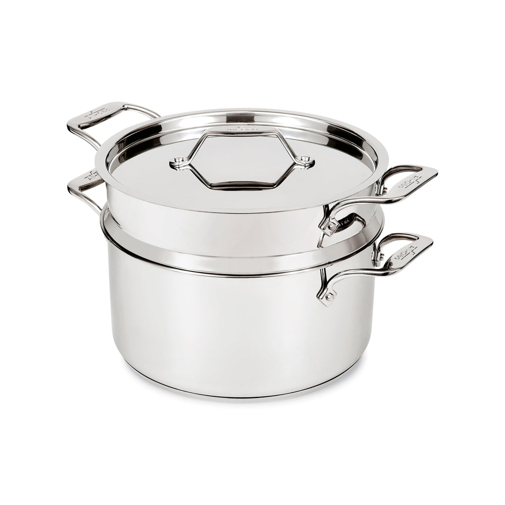 All‑Clad multipot face avant montrant finition acier et couvercle pratique