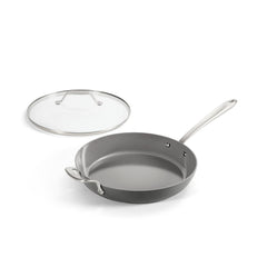 All‑Clad poêle céramique 12" face avant packaging montrant le couvercle et la finition