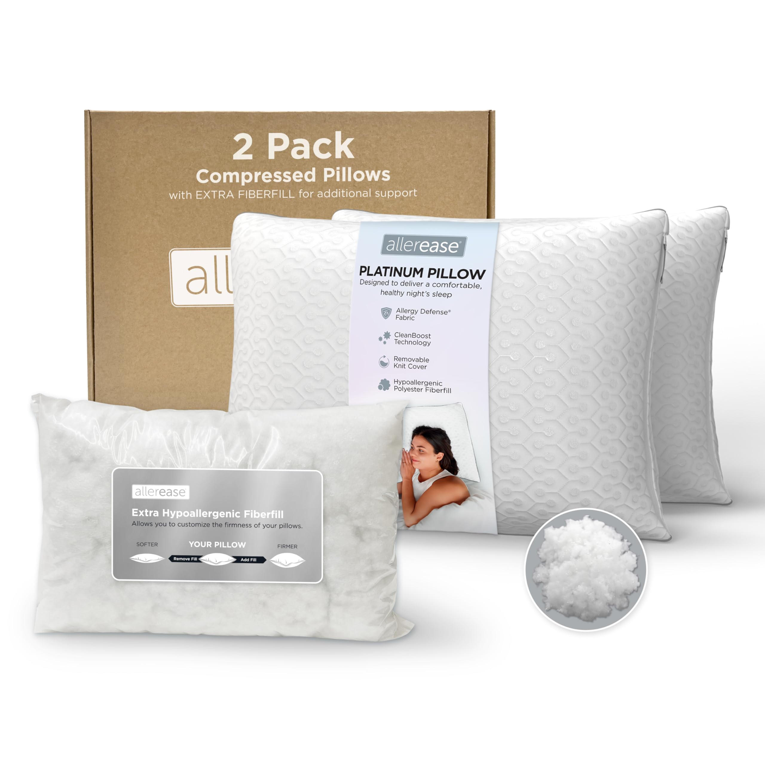 Aller-Ease deux oreillers face visible montrant housse protectrice et confort