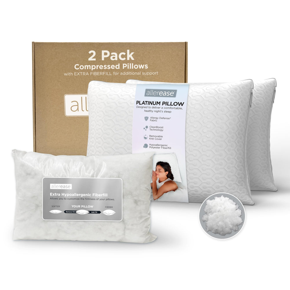 Aller-Ease deux oreillers face visible montrant housse protectrice et confort