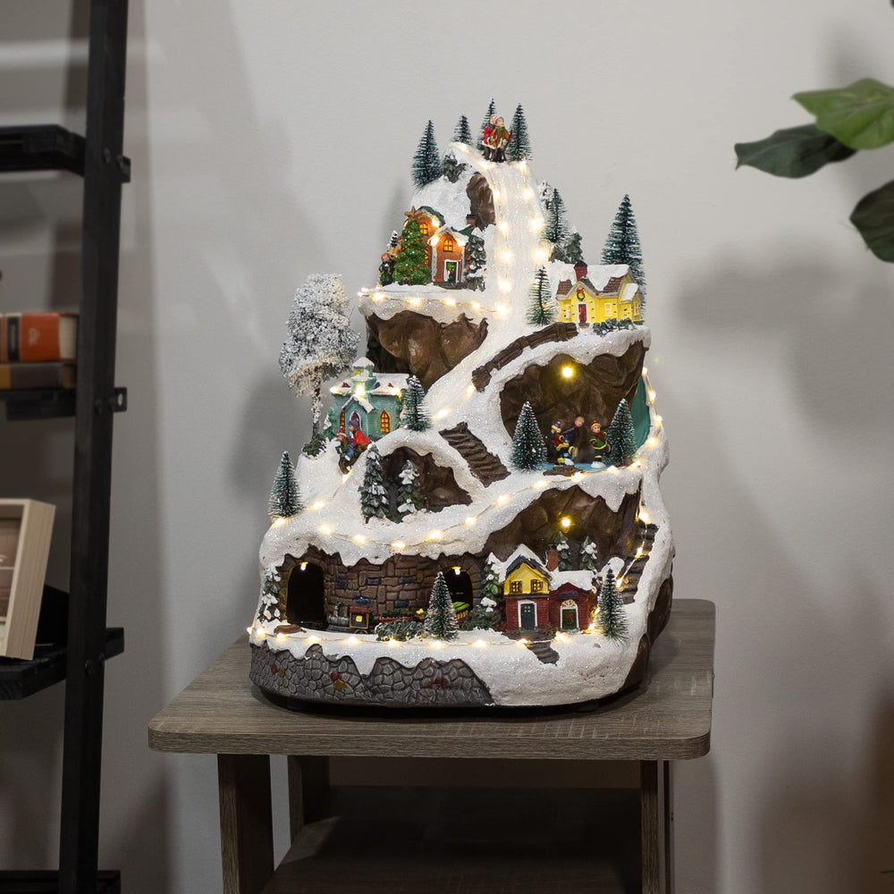 Alpine Corporation scène près de cheminée, crée ambiance cosy de fête