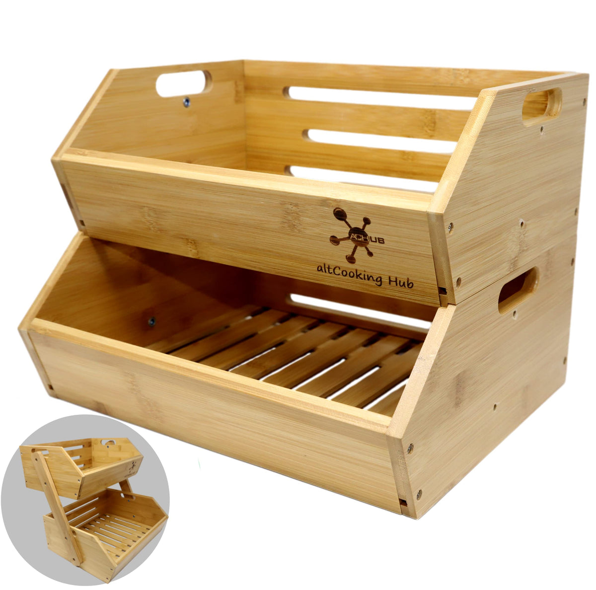 altCooking Hub vue avant du bac en bambou montrant rangement organisé et accès rapide