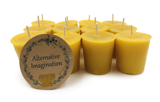 Alternative Imagination bougie votive avant emballage montrant finition lisse