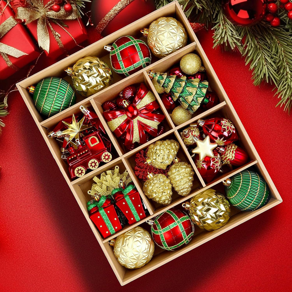 Alupssuc ensemble de 82 boules de Noël rouge vert or, vue d'ensemble utile