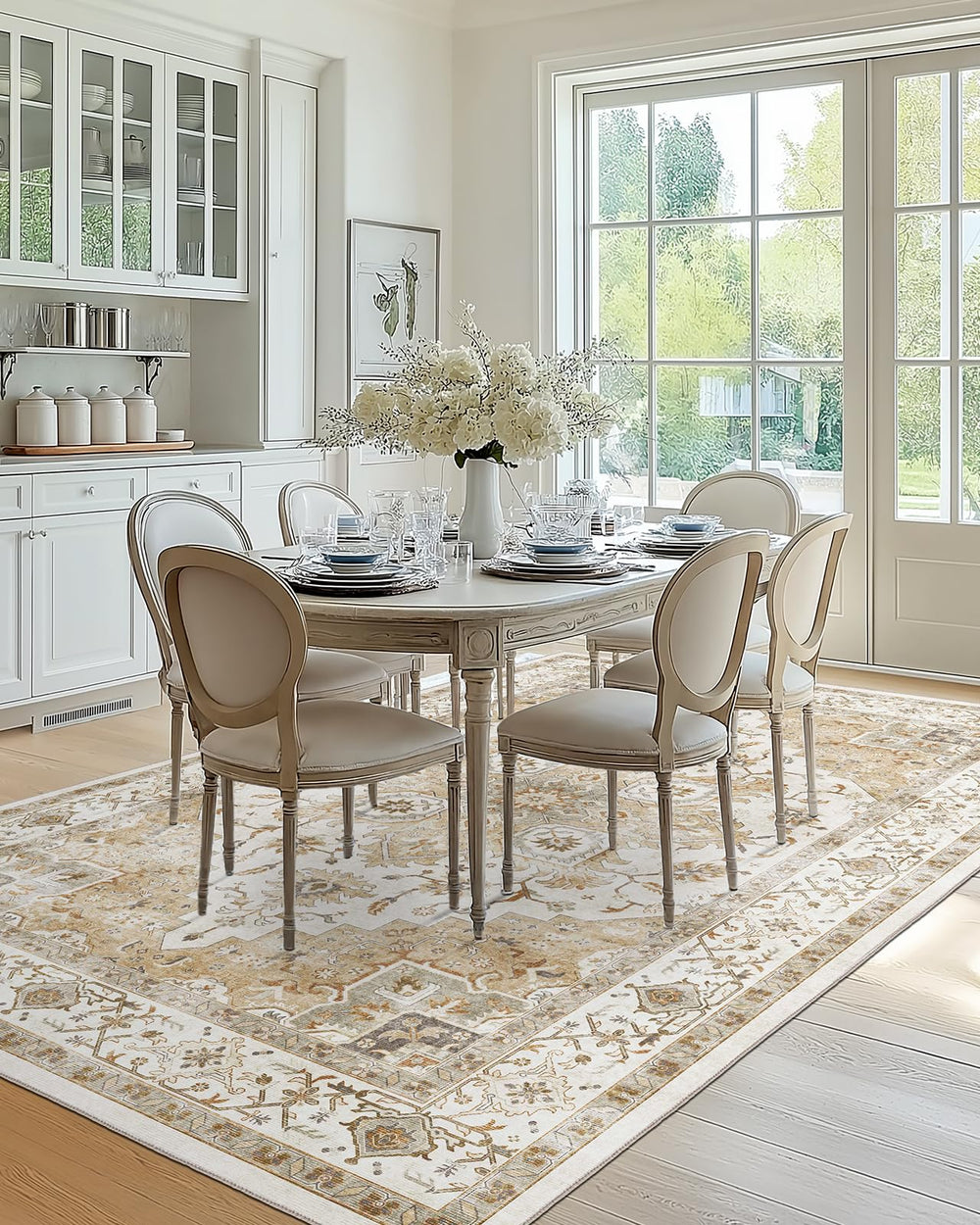 AMADA HOMEFURNISHING gros plan motif vintage beige montrant texture et élégance