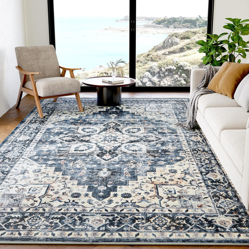 AMADA tapis face avant bleu vintage apporte élégance au salon