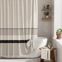 AmazerBath rideau face avant beige rayures noires apporte élégance rustique