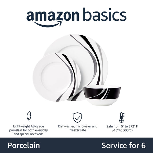 Amazon Basics gros plan assiette principale en porcelaine AB, durabilité visible