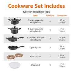 Amazon Basics casseroles empilées illustrant le rangement compact et organisé