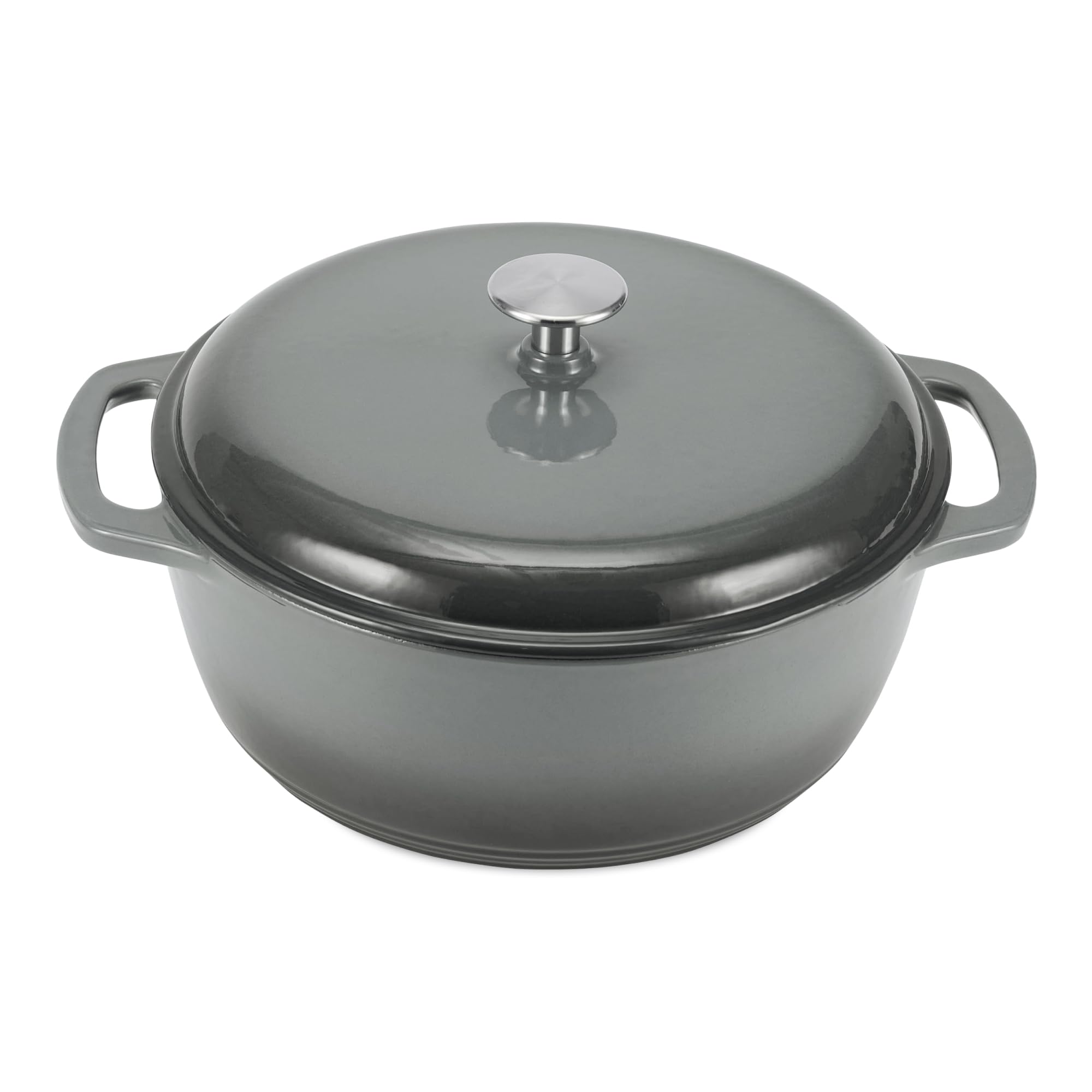 Amazon Basics cocotte face avant gris montrant poignées robustes et design pratique