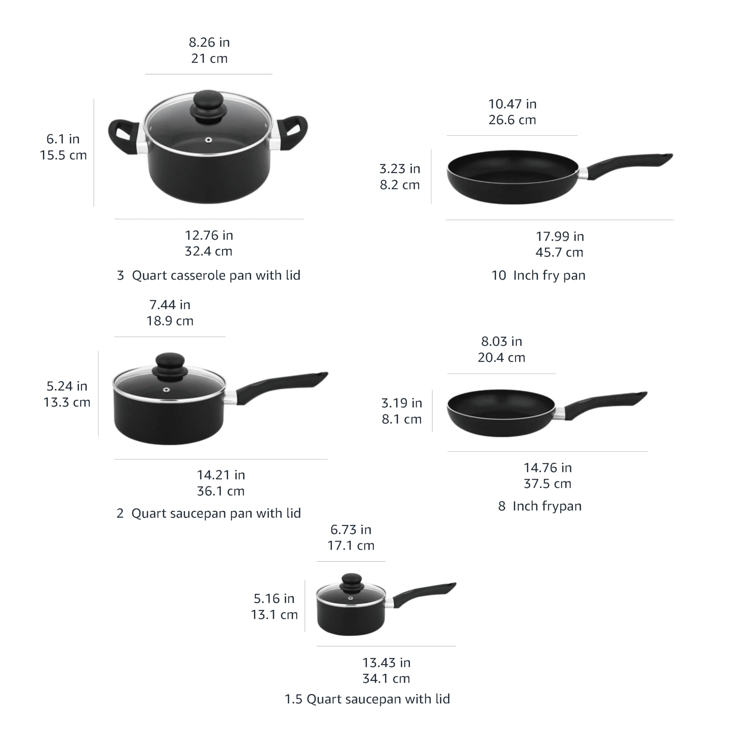 Amazon Basics comparaison taille illustre dimensions des poêles et casseroles