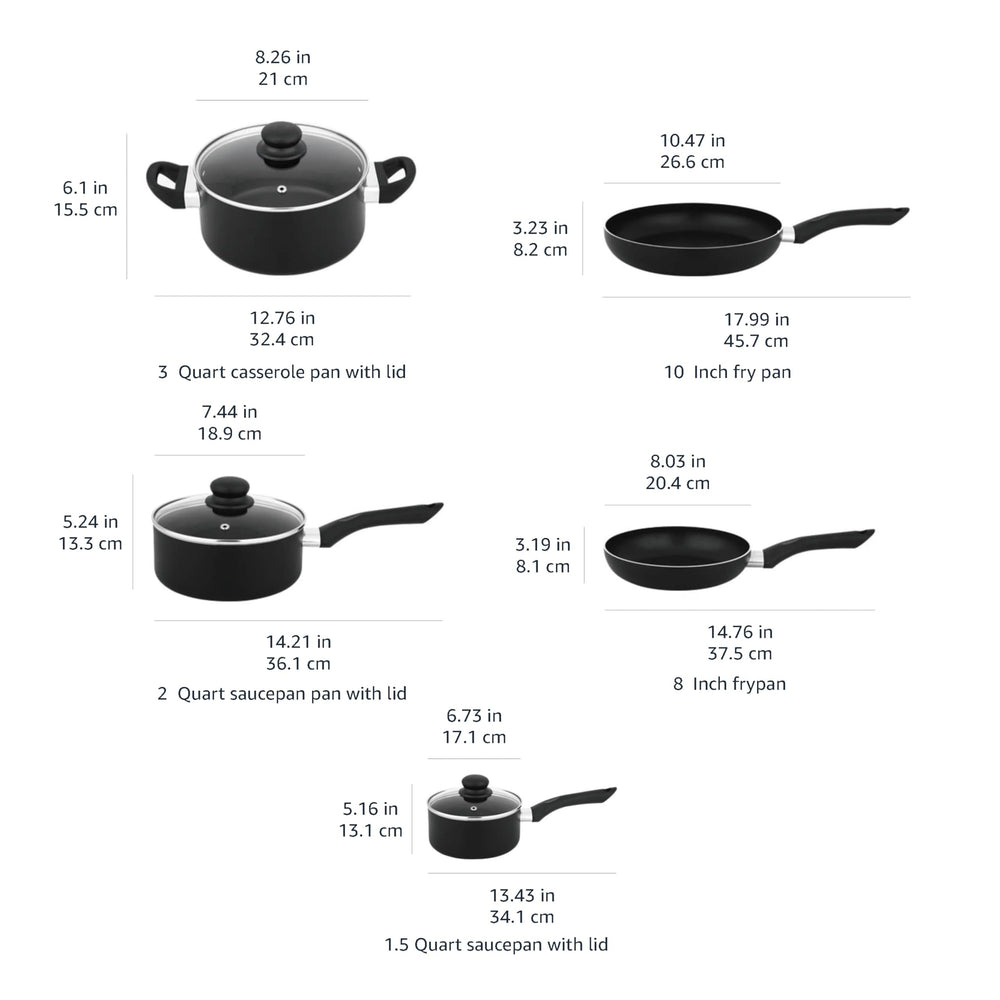Amazon Basics comparaison taille illustre dimensions des poêles et casseroles
