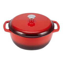 Amazon Basics cocotte rouge face avant montrant couvercle et double poignées, robustesse pratique